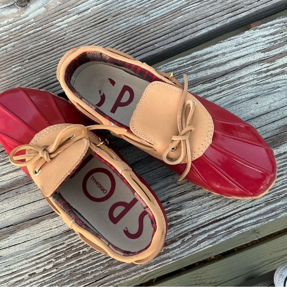Sporto Women’s Duck Rain Shoes Size: 7 Slip-on Color: Red And Brown Waterproof - Picture 3 of 9